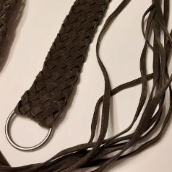 Brown Braided Woven Suede Leather Fringe Tie Belt - Picture 8 of 8